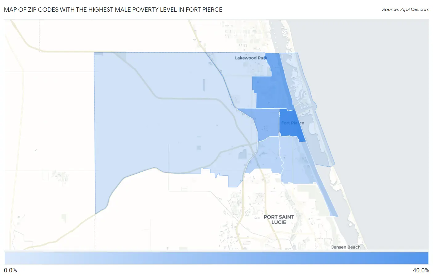 Zip Codes with the Highest Male Poverty Level in Fort Pierce Map