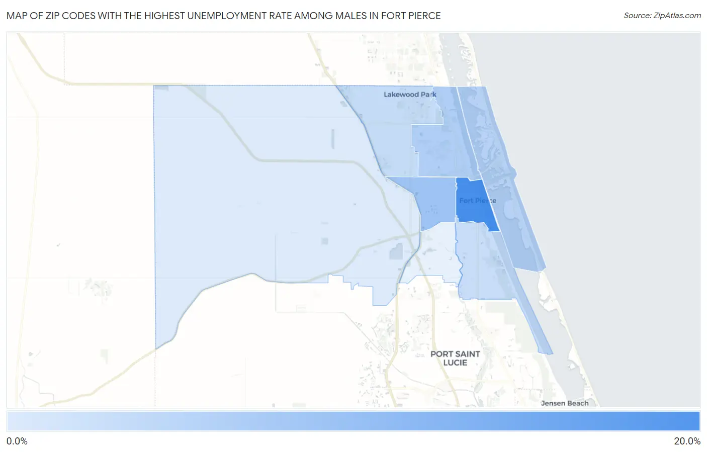 Zip Codes with the Highest Unemployment Rate Among Males in Fort Pierce Map