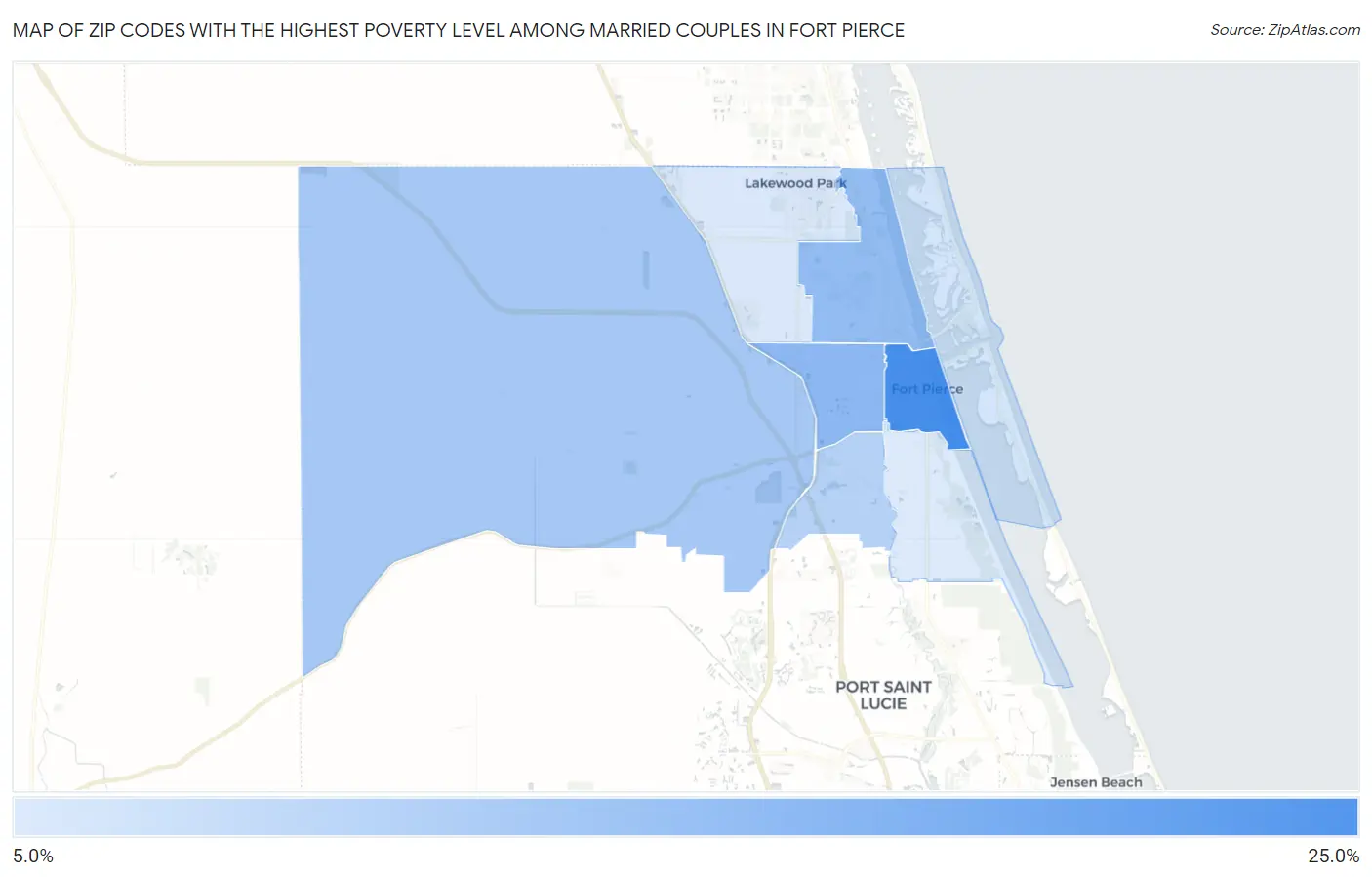 Zip Codes with the Highest Poverty Level Among Married Couples in Fort Pierce Map