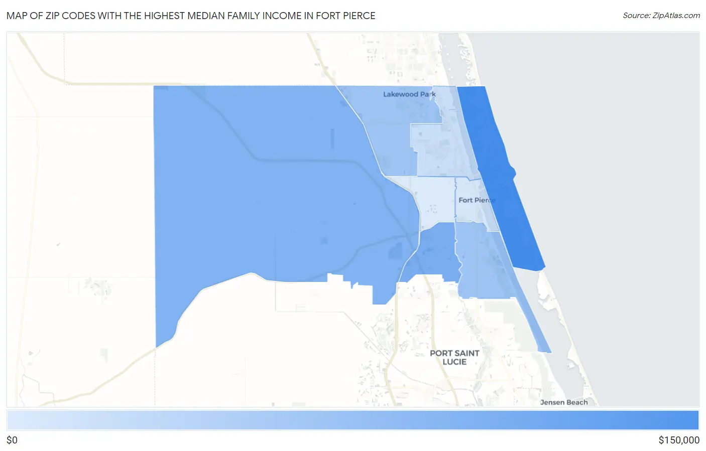 Zip Codes with the Highest Median Family Income in Fort Pierce Map