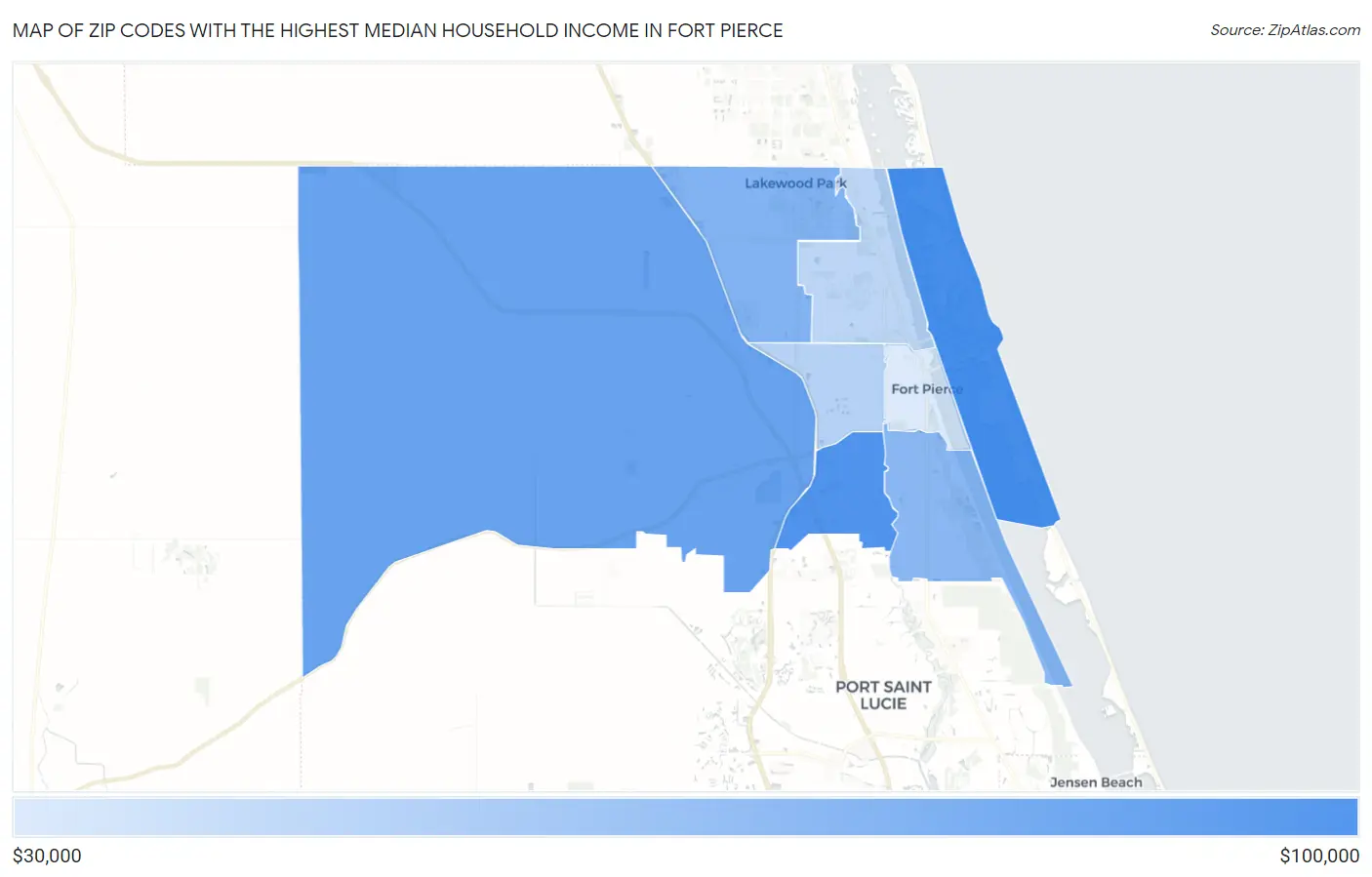 Zip Codes with the Highest Median Household Income in Fort Pierce Map
