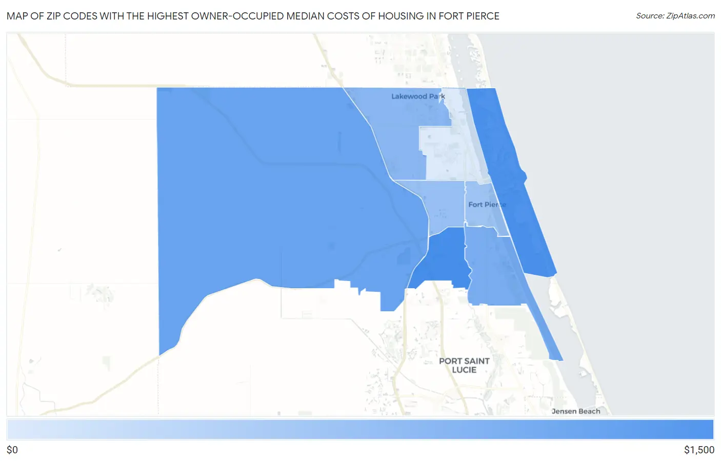 Zip Codes with the Highest Owner-Occupied Median Costs of Housing in Fort Pierce Map