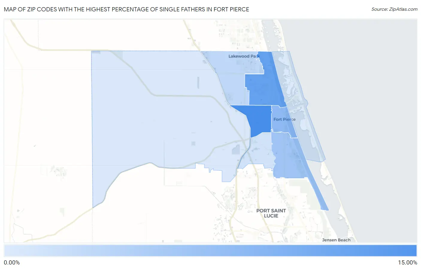 Zip Codes with the Highest Percentage of Single Fathers in Fort Pierce Map