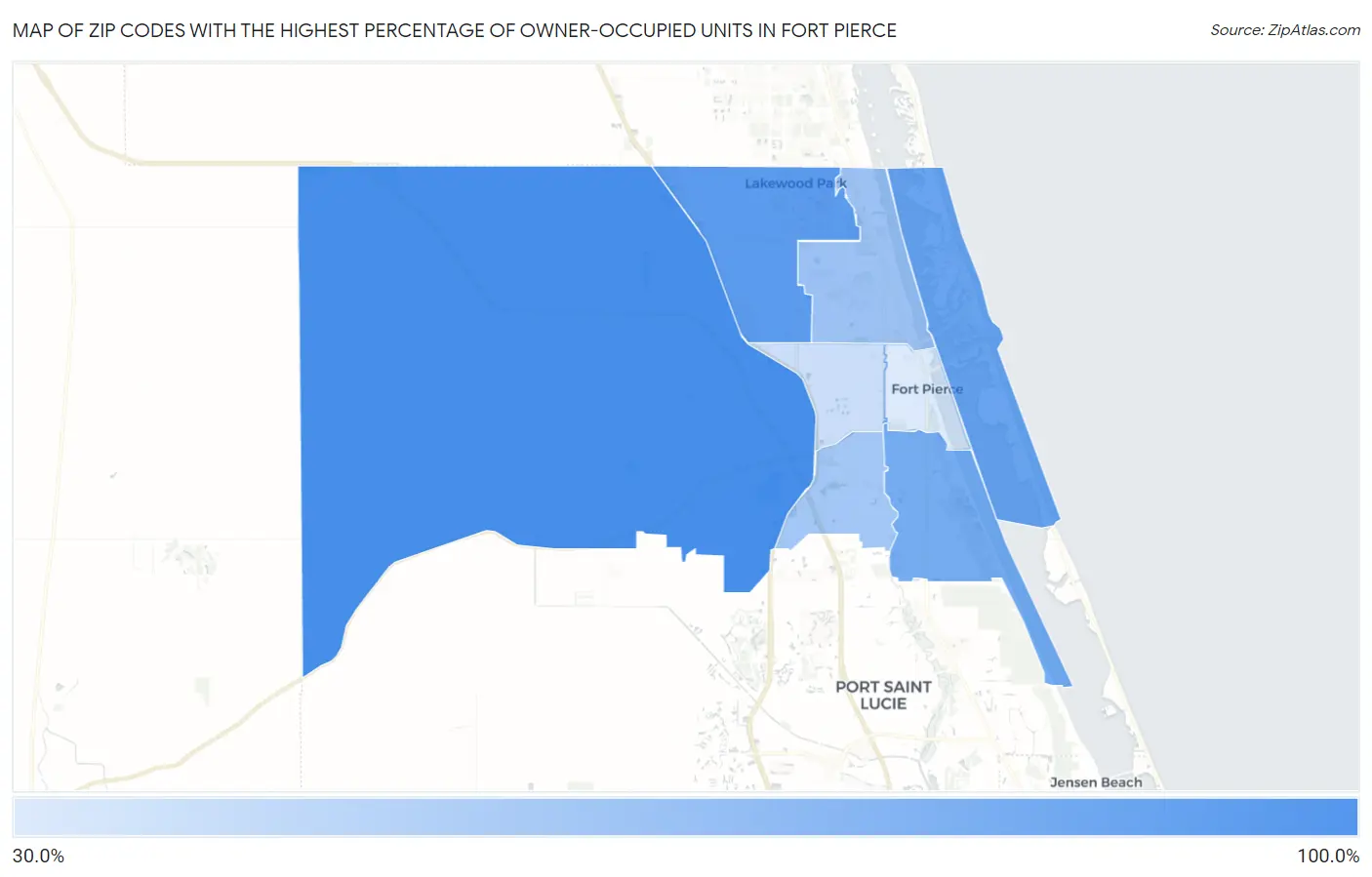 Zip Codes with the Highest Percentage of Owner-Occupied Units in Fort Pierce Map