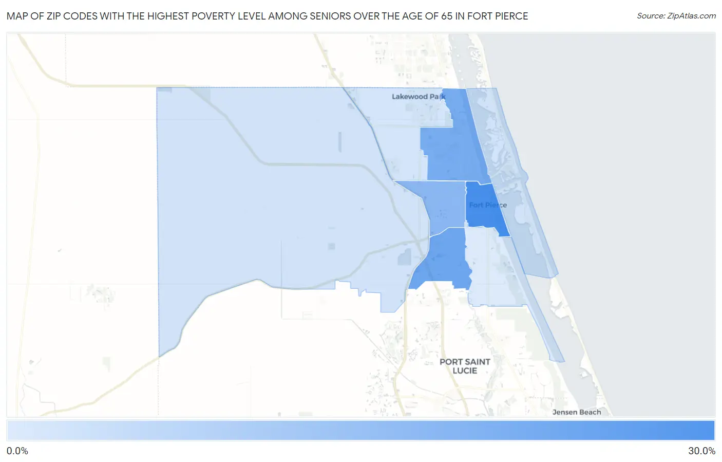 Zip Codes with the Highest Poverty Level Among Seniors Over the Age of 65 in Fort Pierce Map