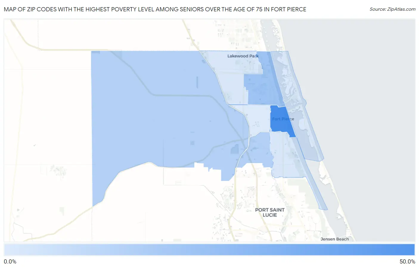Zip Codes with the Highest Poverty Level Among Seniors Over the Age of 75 in Fort Pierce Map