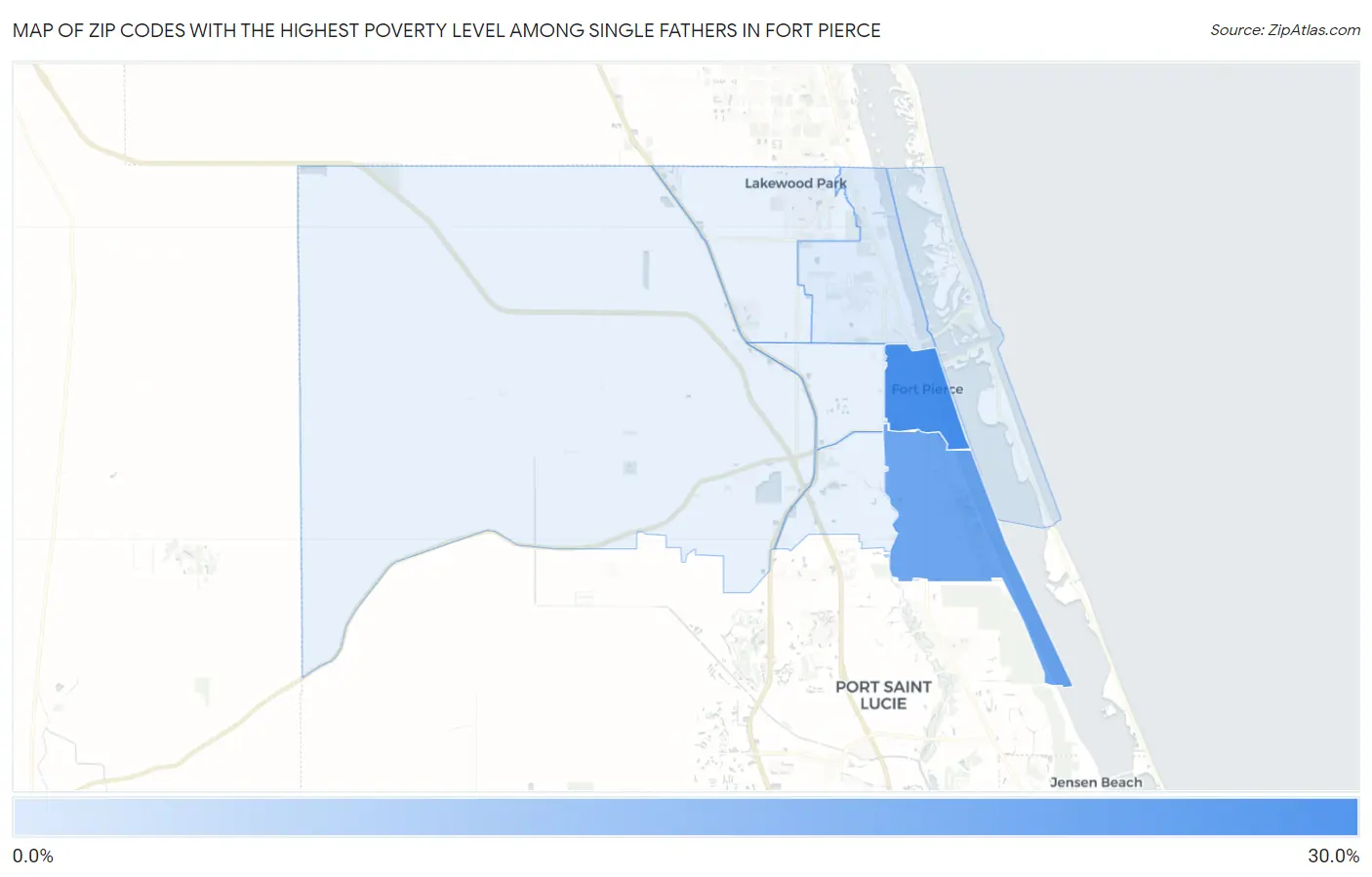 Zip Codes with the Highest Poverty Level Among Single Fathers in Fort Pierce Map