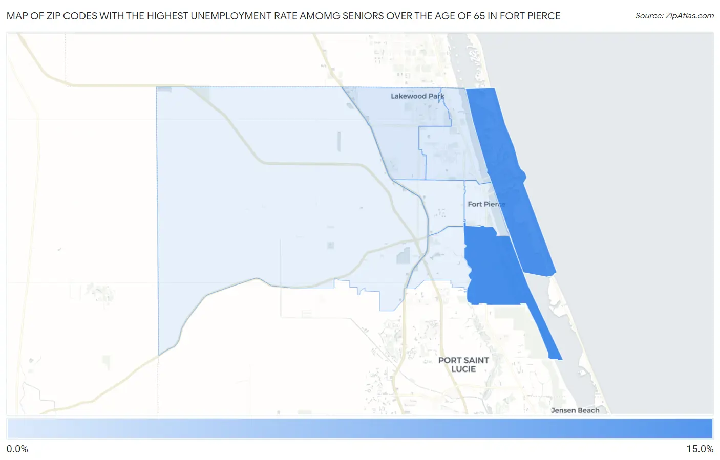 Zip Codes with the Highest Unemployment Rate Amomg Seniors Over the Age of 65 in Fort Pierce Map
