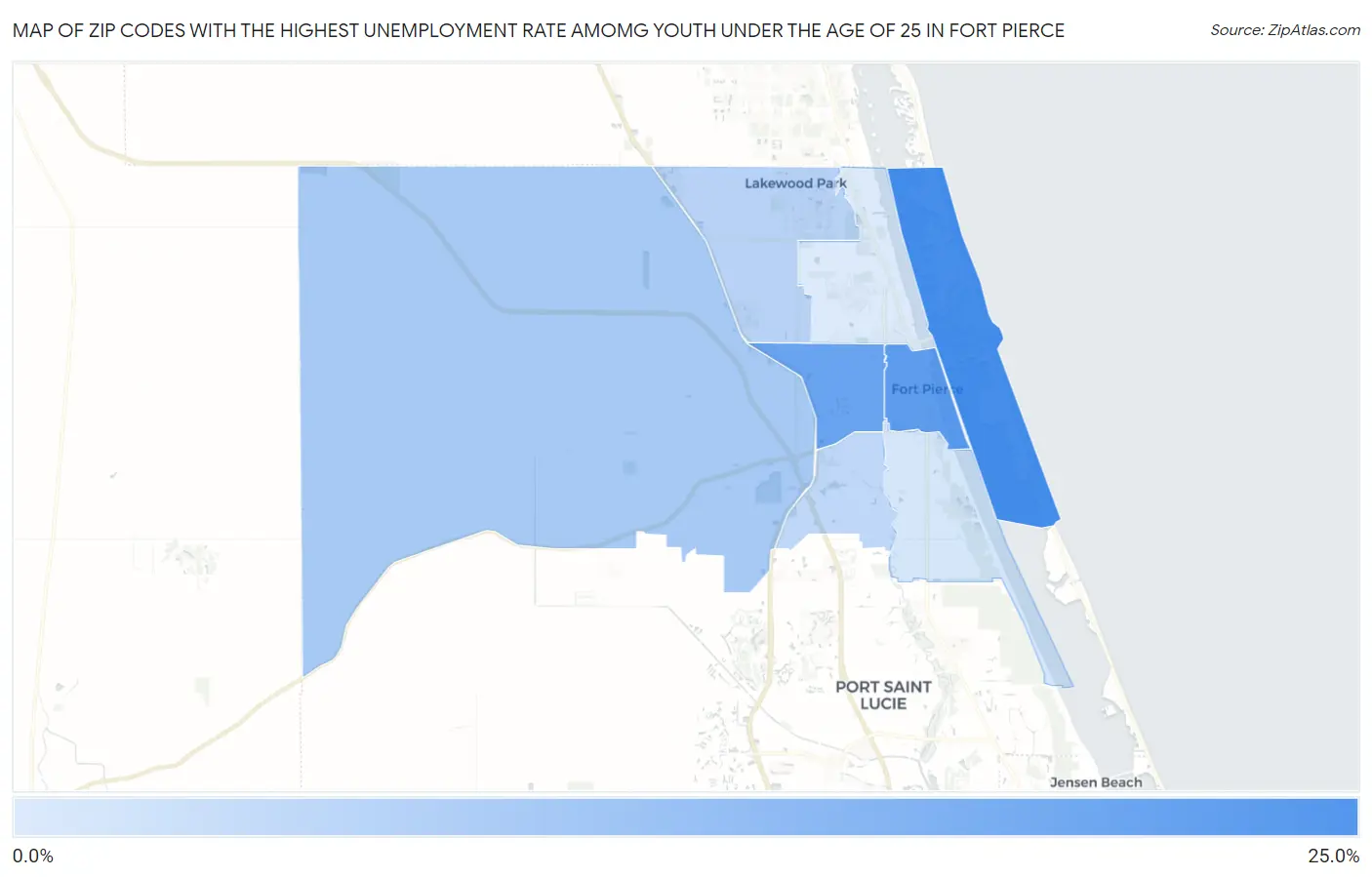 Zip Codes with the Highest Unemployment Rate Amomg Youth Under the Age of 25 in Fort Pierce Map