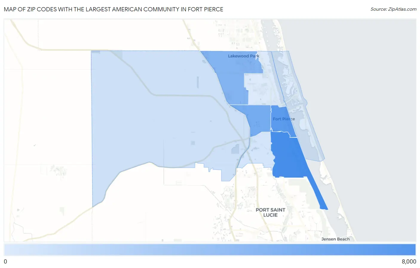Zip Codes with the Largest American Community in Fort Pierce Map