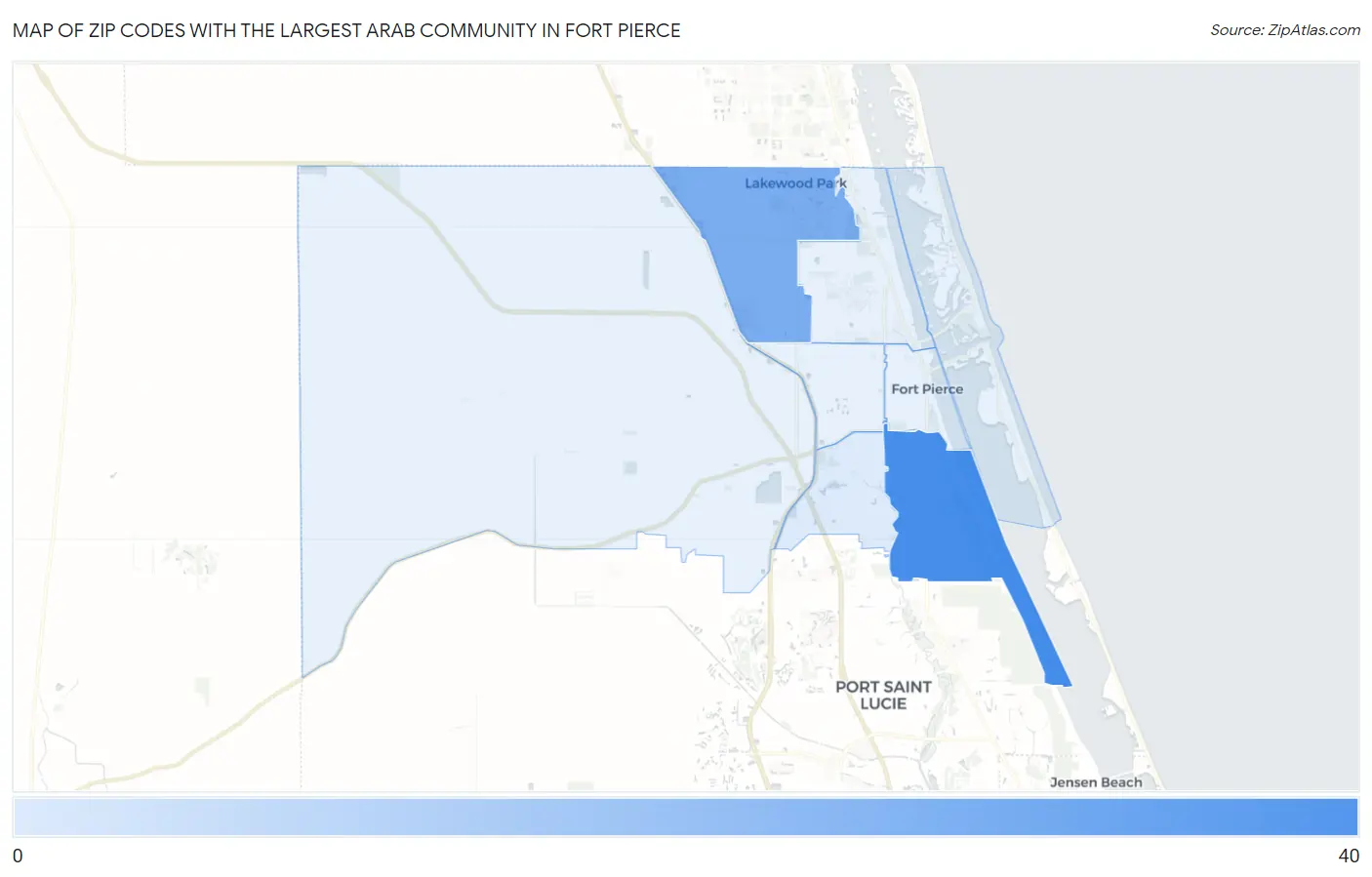 Zip Codes with the Largest Arab Community in Fort Pierce Map