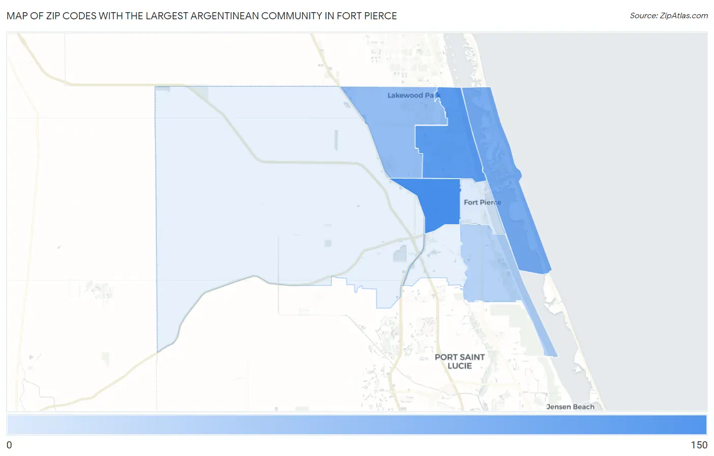 Zip Codes with the Largest Argentinean Community in Fort Pierce Map
