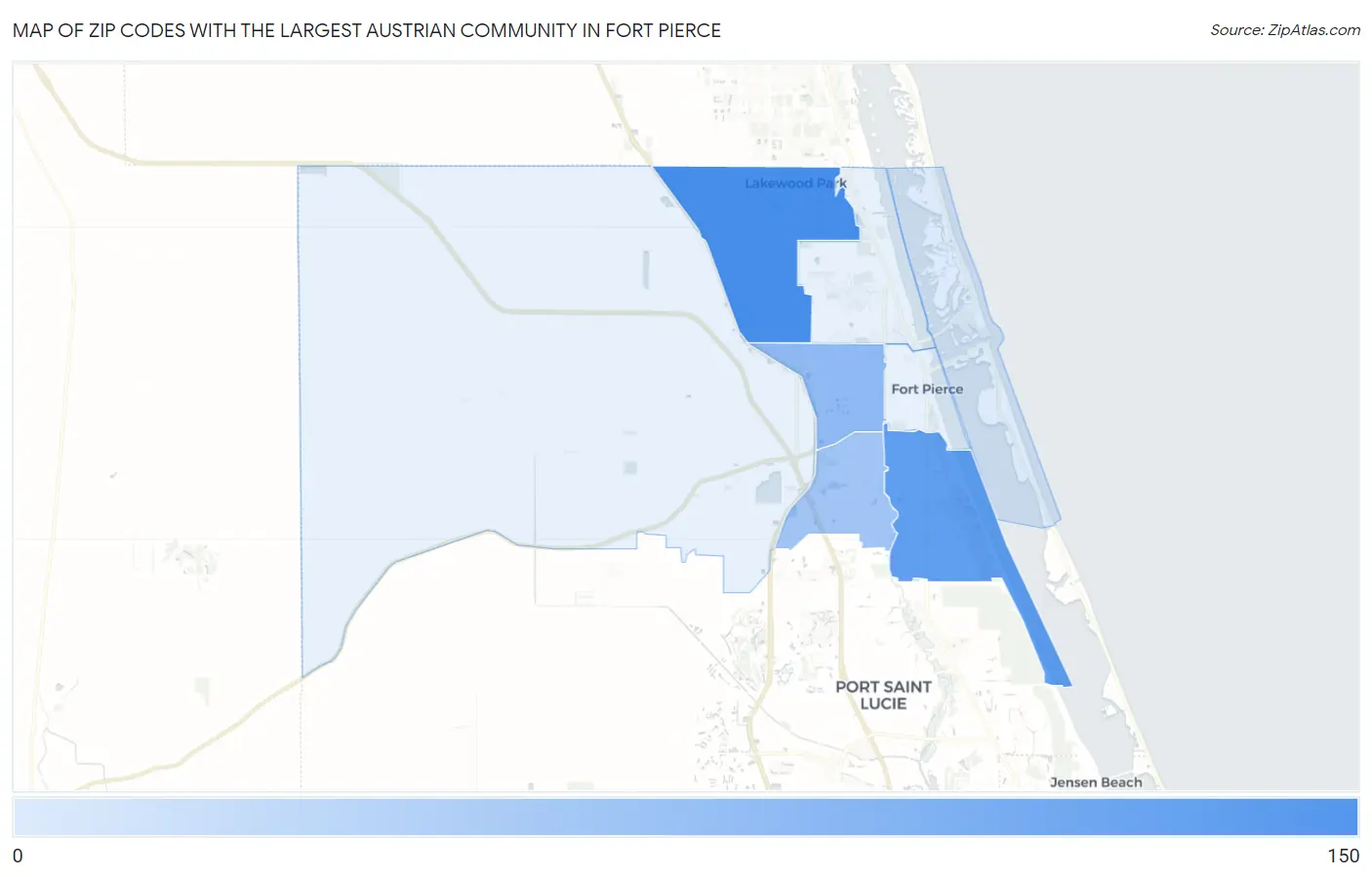 Zip Codes with the Largest Austrian Community in Fort Pierce Map
