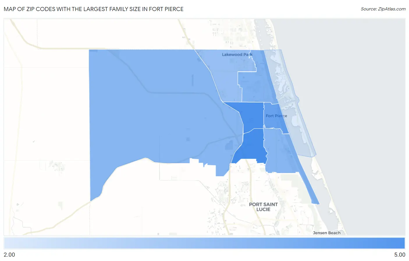 Zip Codes with the Largest Family Size in Fort Pierce Map