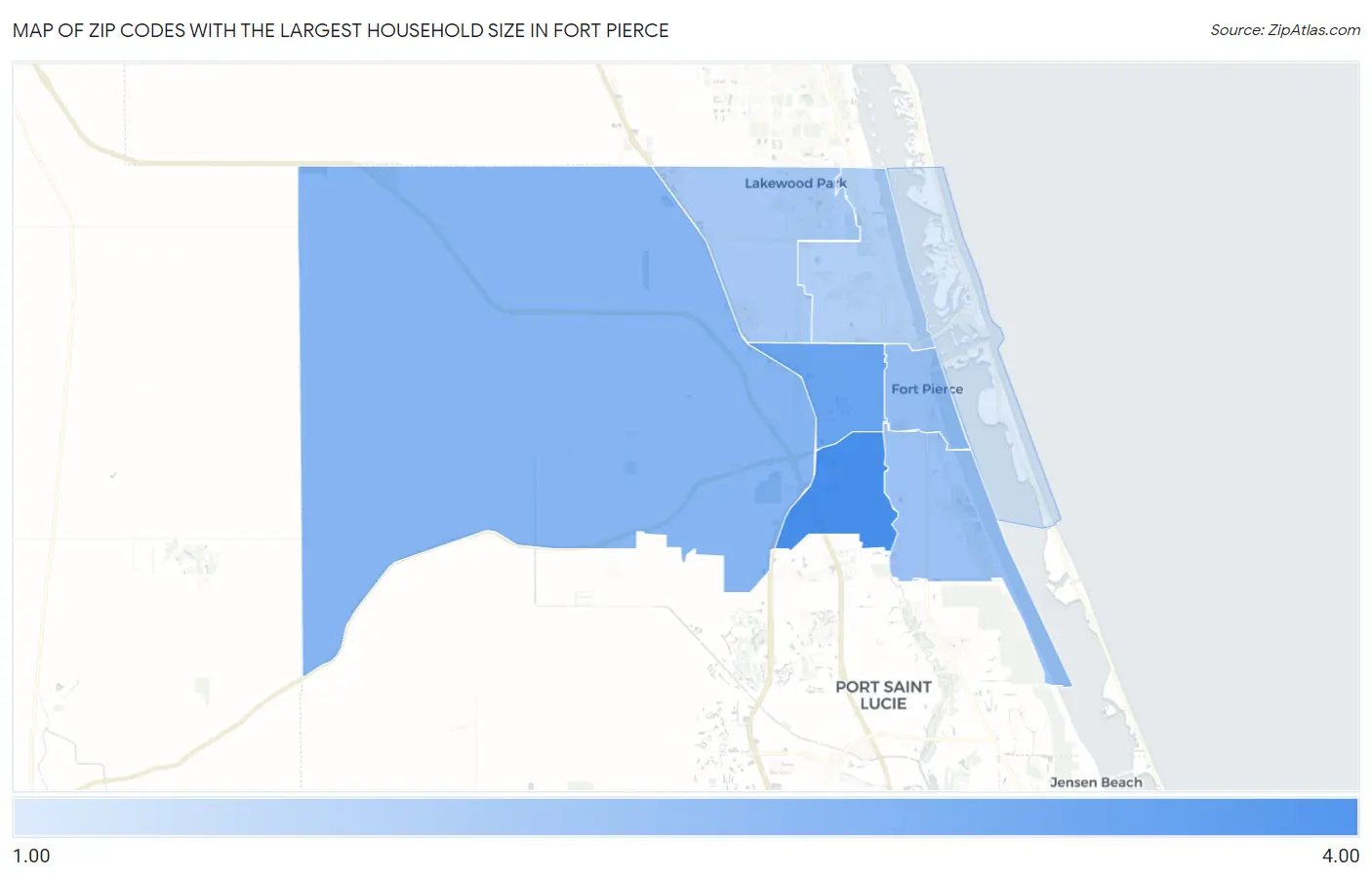 Zip Codes with the Largest Household Size in Fort Pierce Map