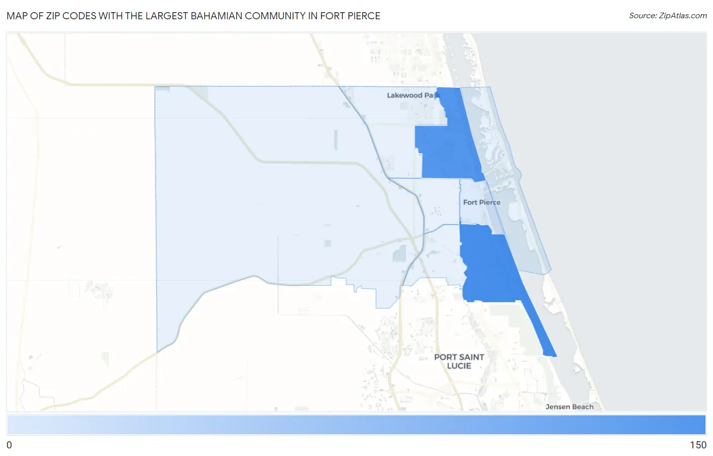 Zip Codes with the Largest Bahamian Community in Fort Pierce Map