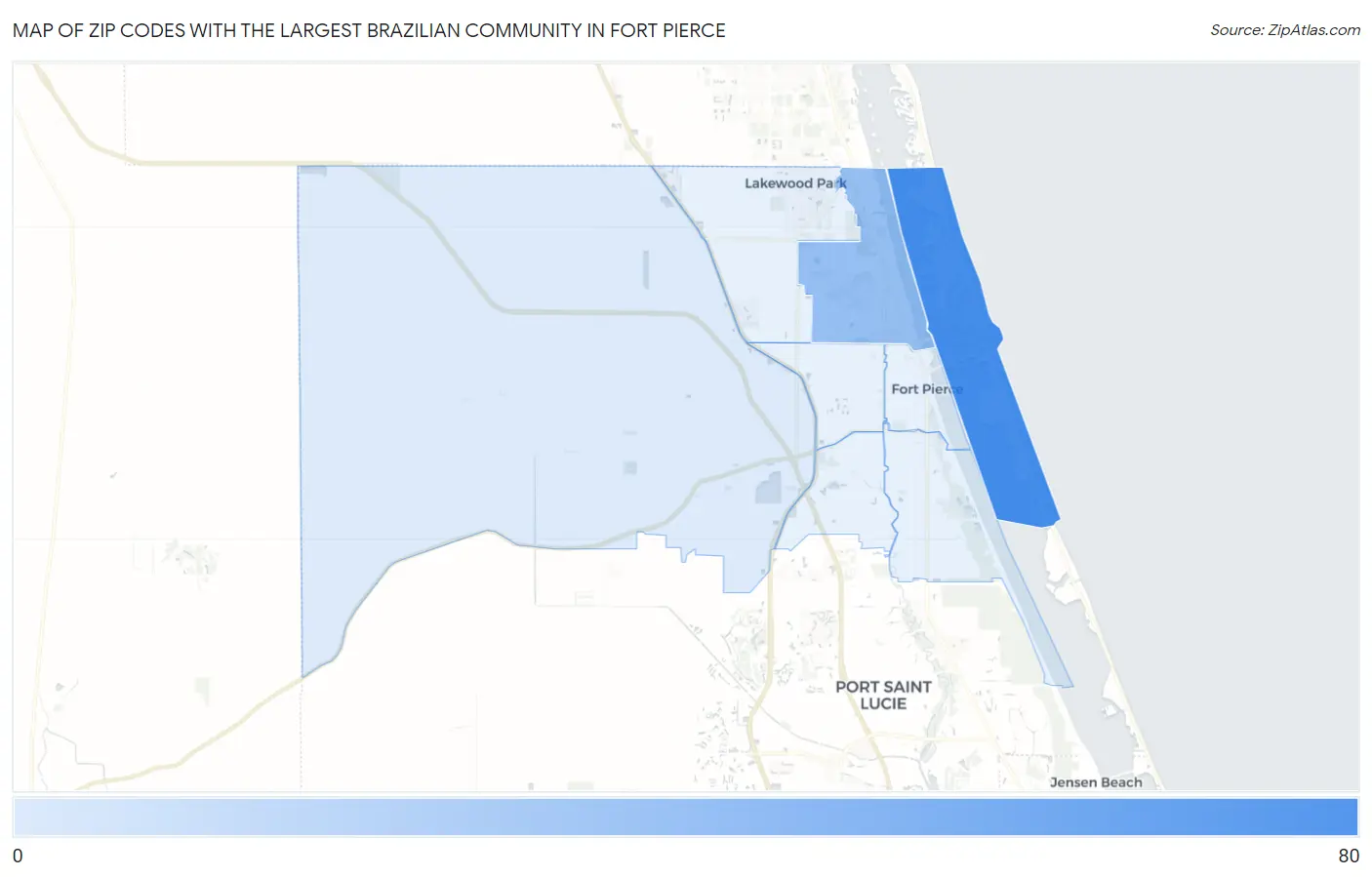 Zip Codes with the Largest Brazilian Community in Fort Pierce Map