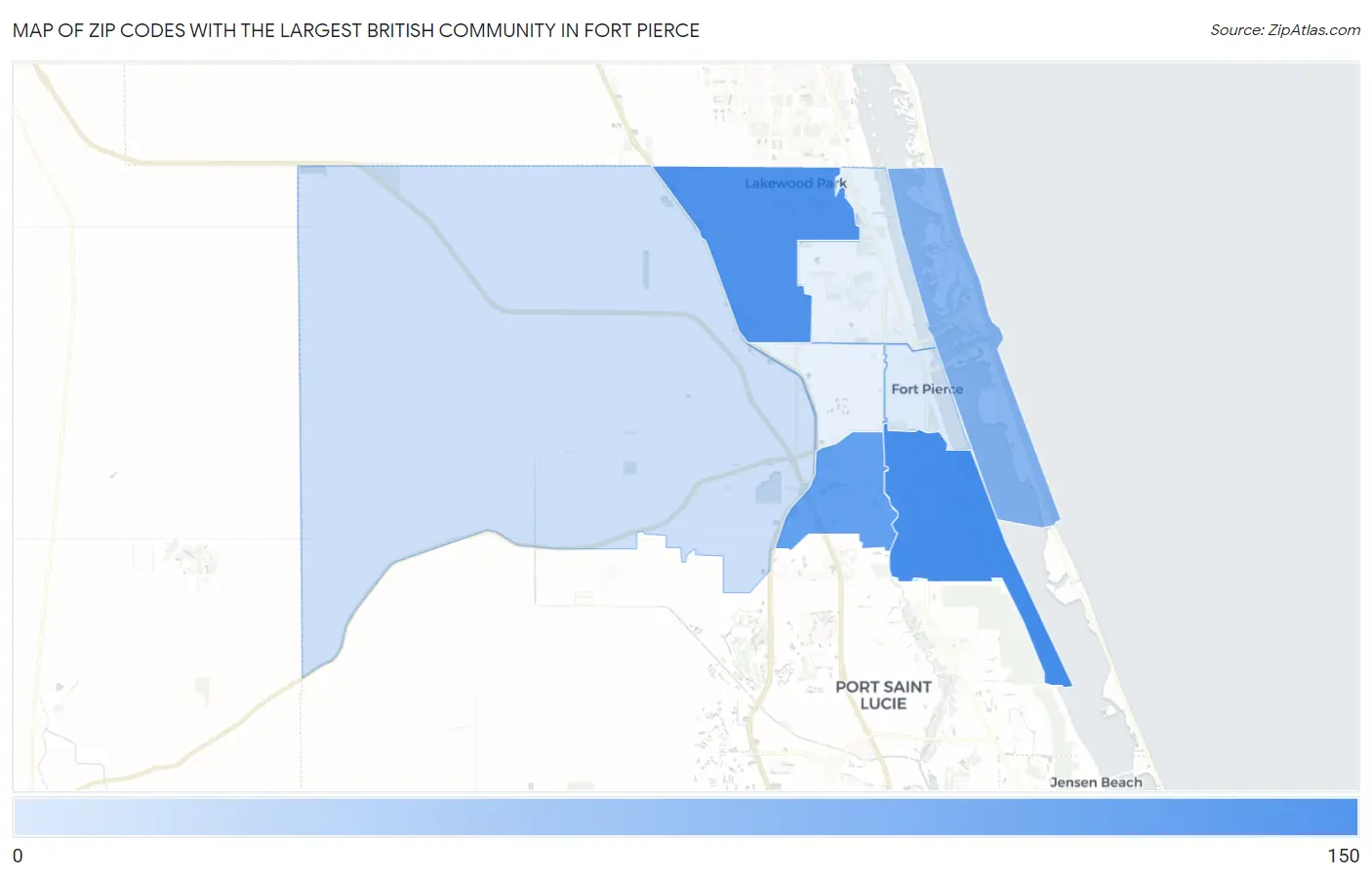 Zip Codes with the Largest British Community in Fort Pierce Map