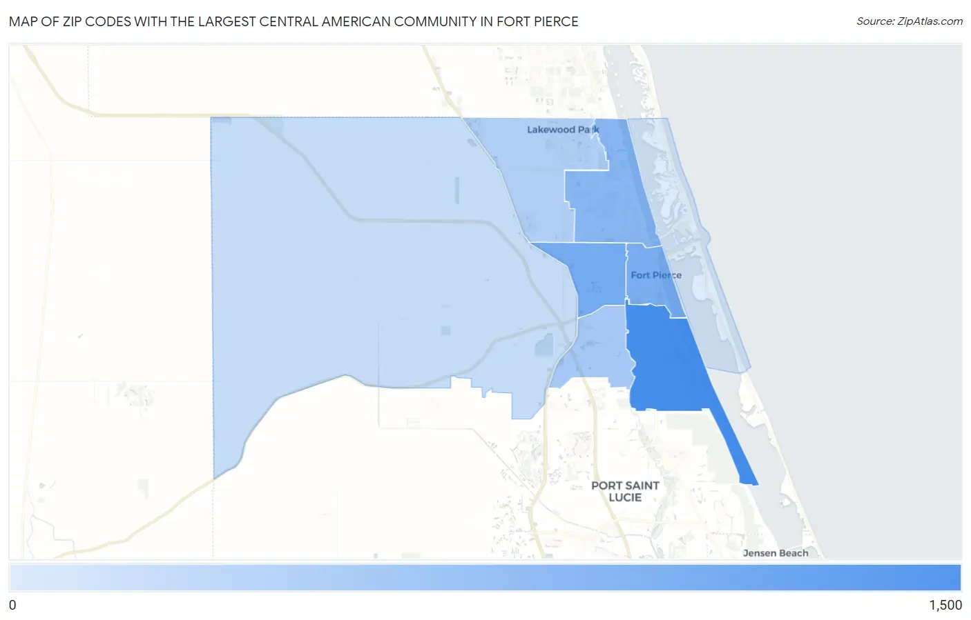 Zip Codes with the Largest Central American Community in Fort Pierce Map