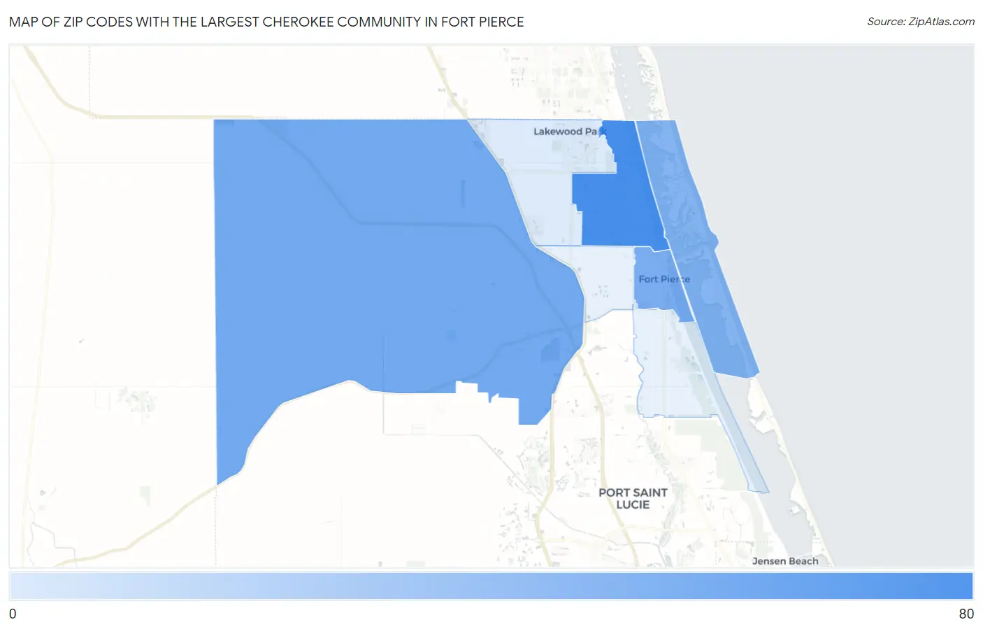 Zip Codes with the Largest Cherokee Community in Fort Pierce Map