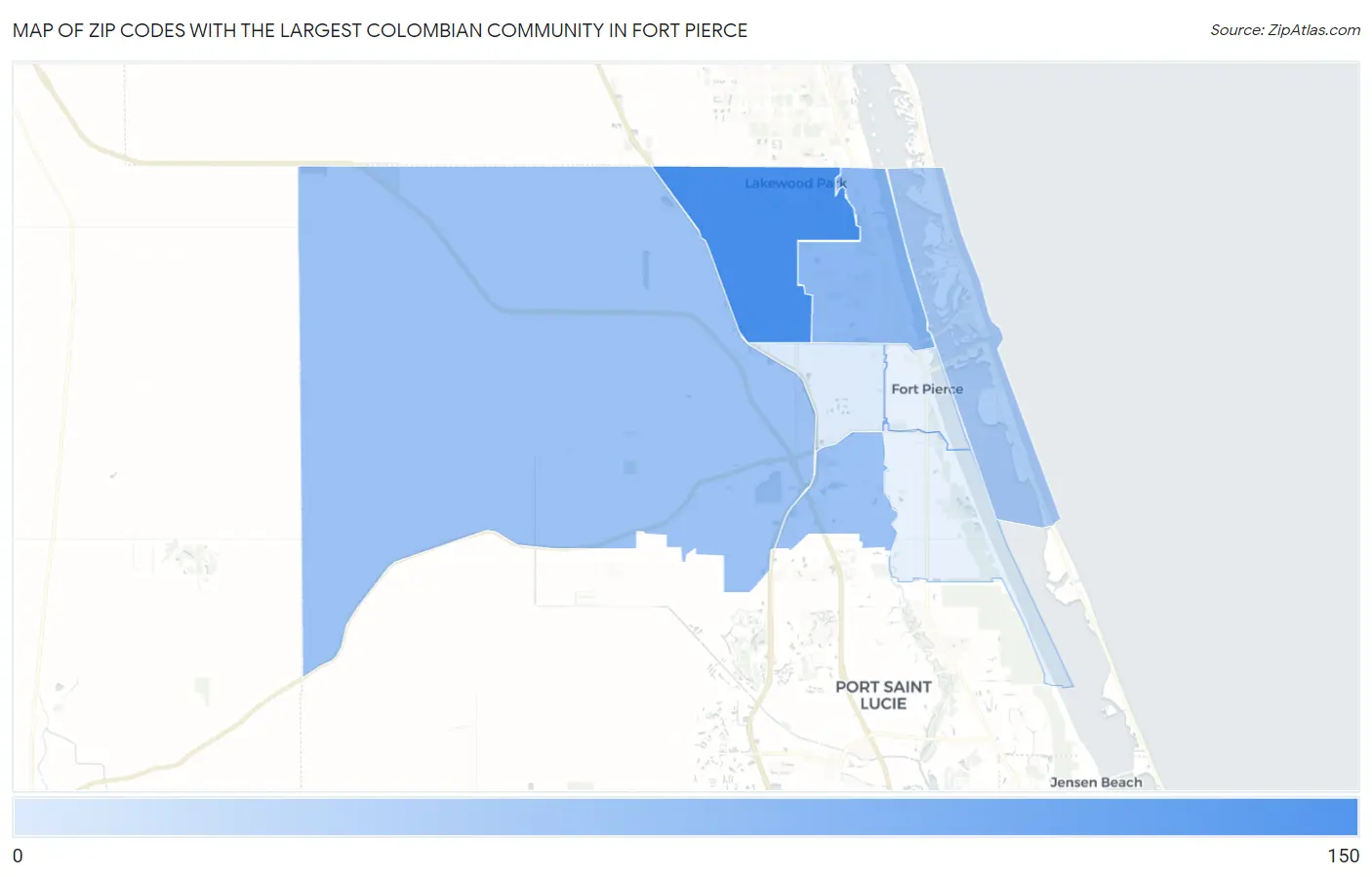 Zip Codes with the Largest Colombian Community in Fort Pierce Map