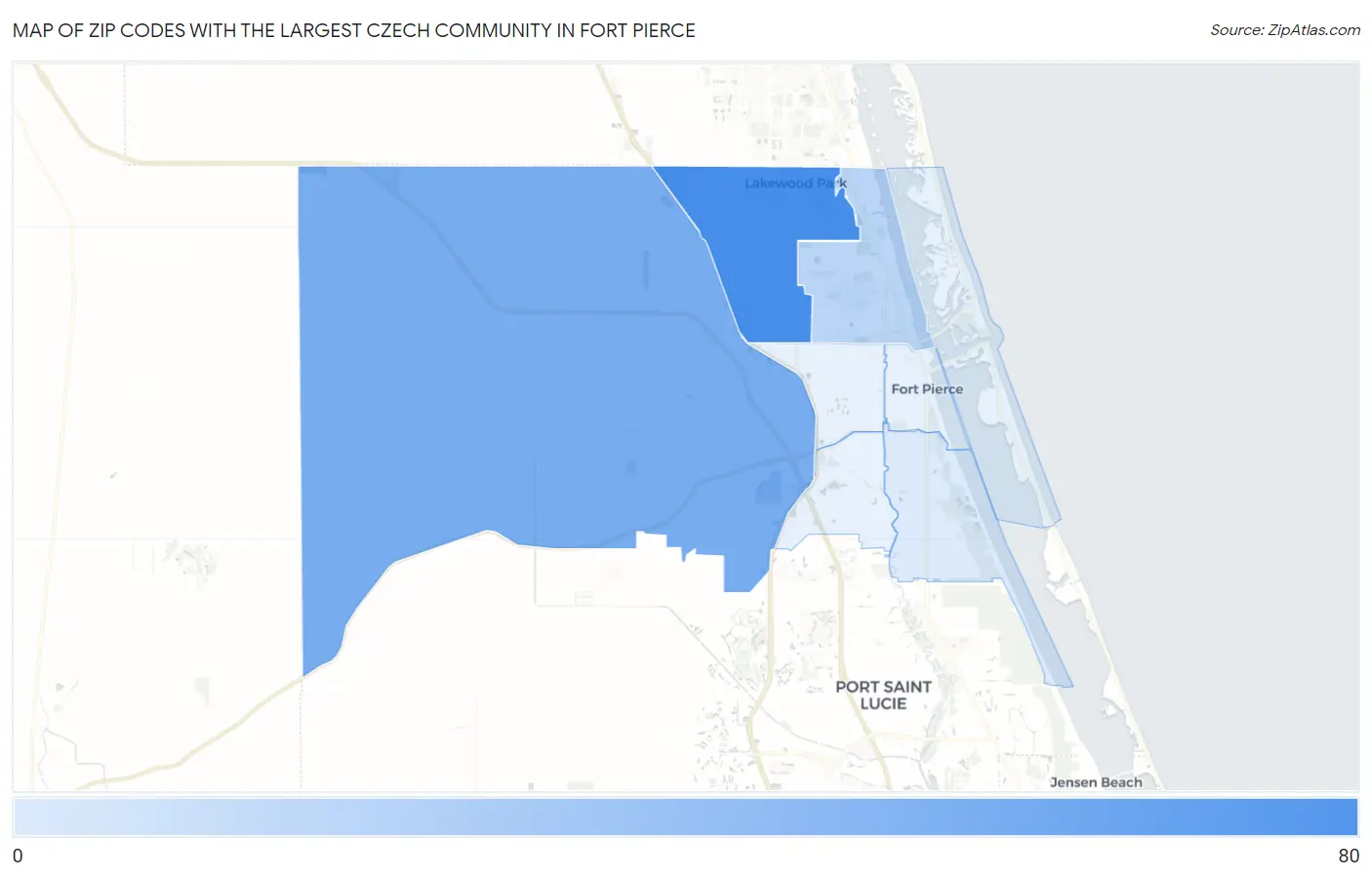 Zip Codes with the Largest Czech Community in Fort Pierce Map