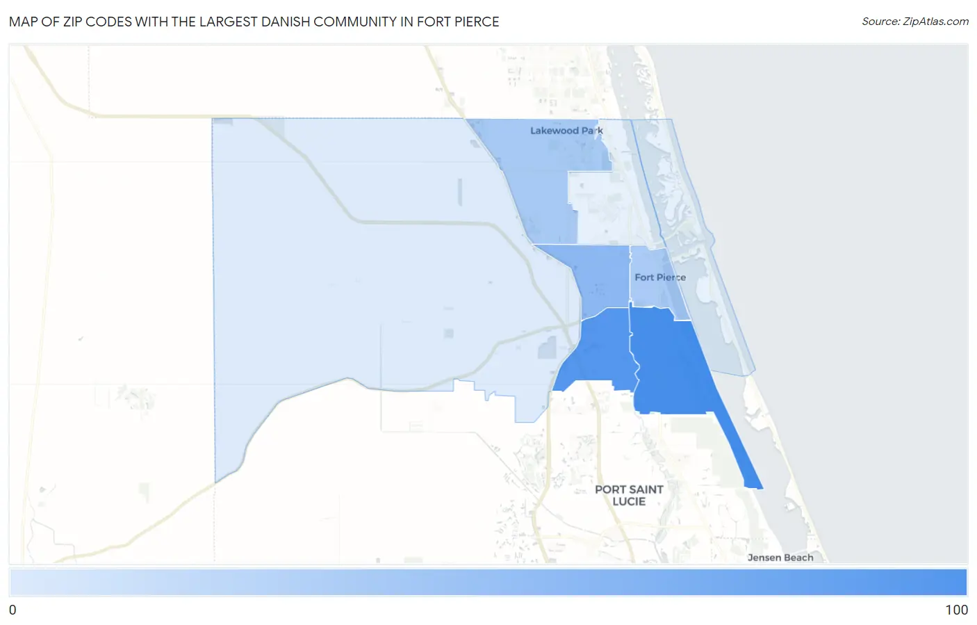 Zip Codes with the Largest Danish Community in Fort Pierce Map