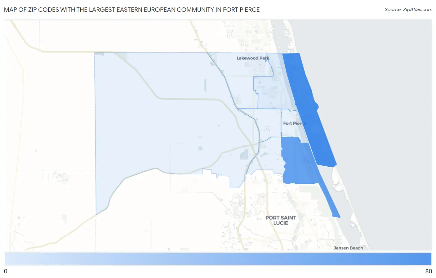 Zip Codes with the Largest Eastern European Community in Fort Pierce Map