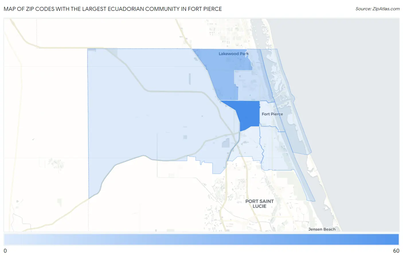 Zip Codes with the Largest Ecuadorian Community in Fort Pierce Map