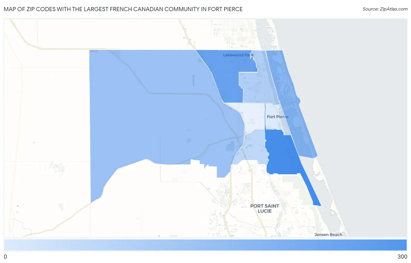 Zip Codes with the Largest French Canadian Community in Fort Pierce Map