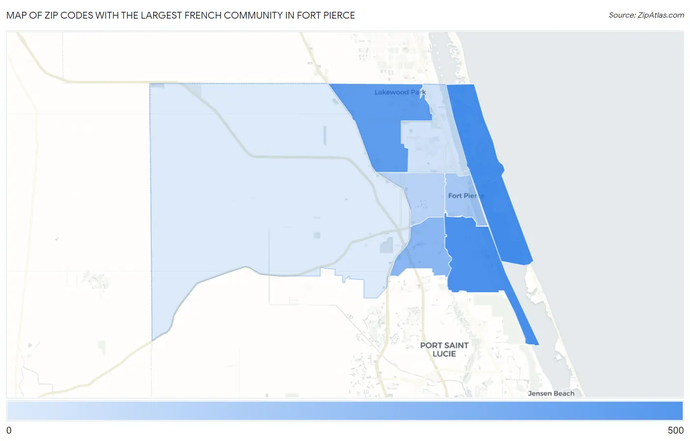 Zip Codes with the Largest French Community in Fort Pierce Map