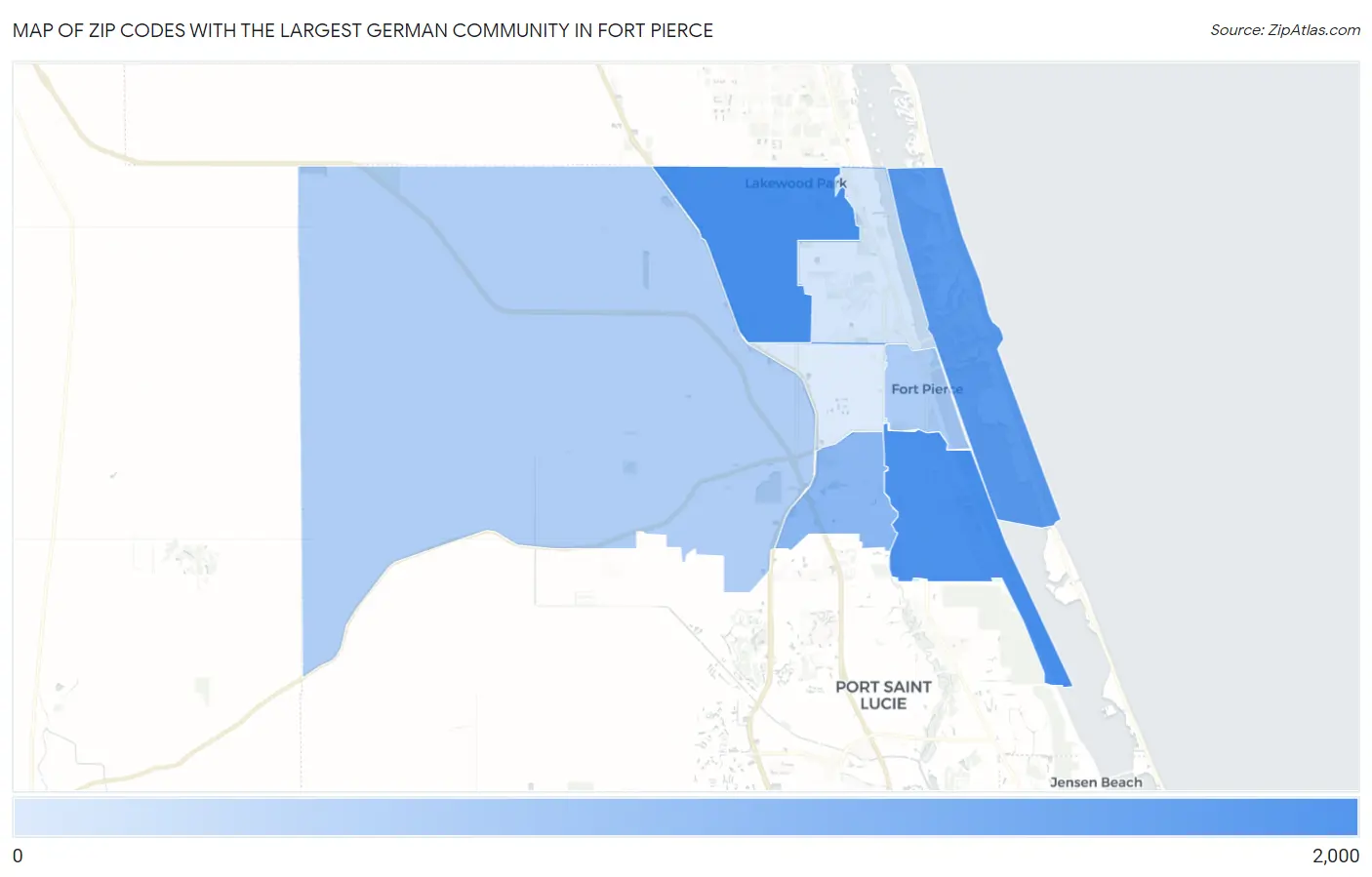 Zip Codes with the Largest German Community in Fort Pierce Map