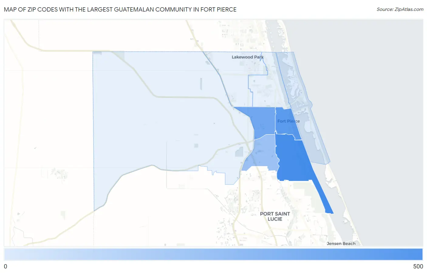 Zip Codes with the Largest Guatemalan Community in Fort Pierce Map