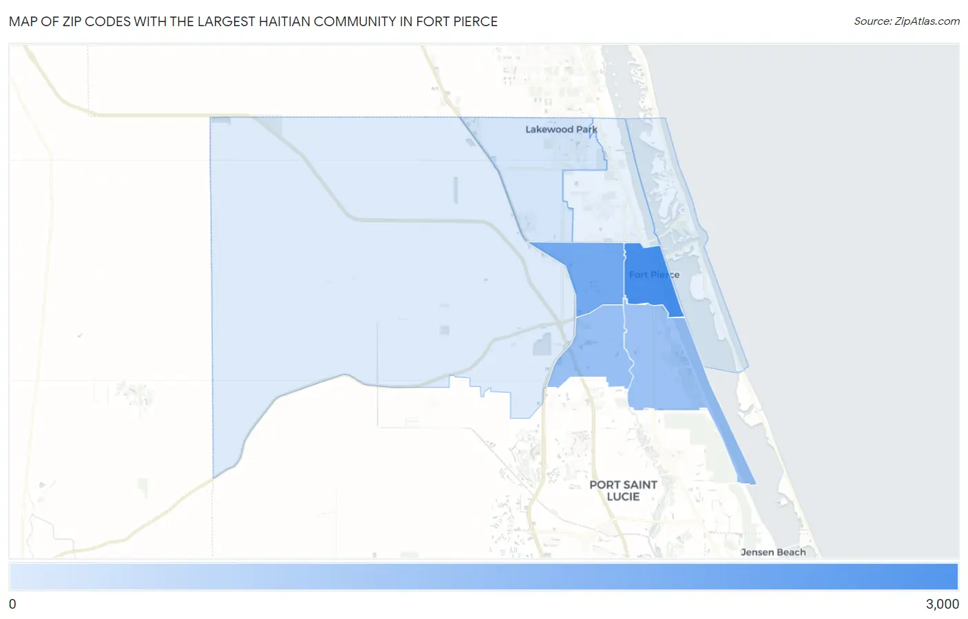 Zip Codes with the Largest Haitian Community in Fort Pierce Map