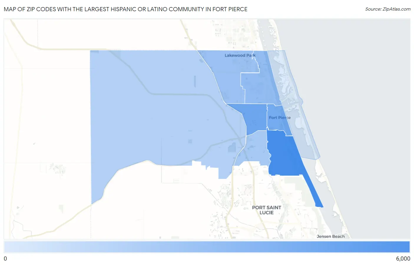 Zip Codes with the Largest Hispanic or Latino Community in Fort Pierce Map
