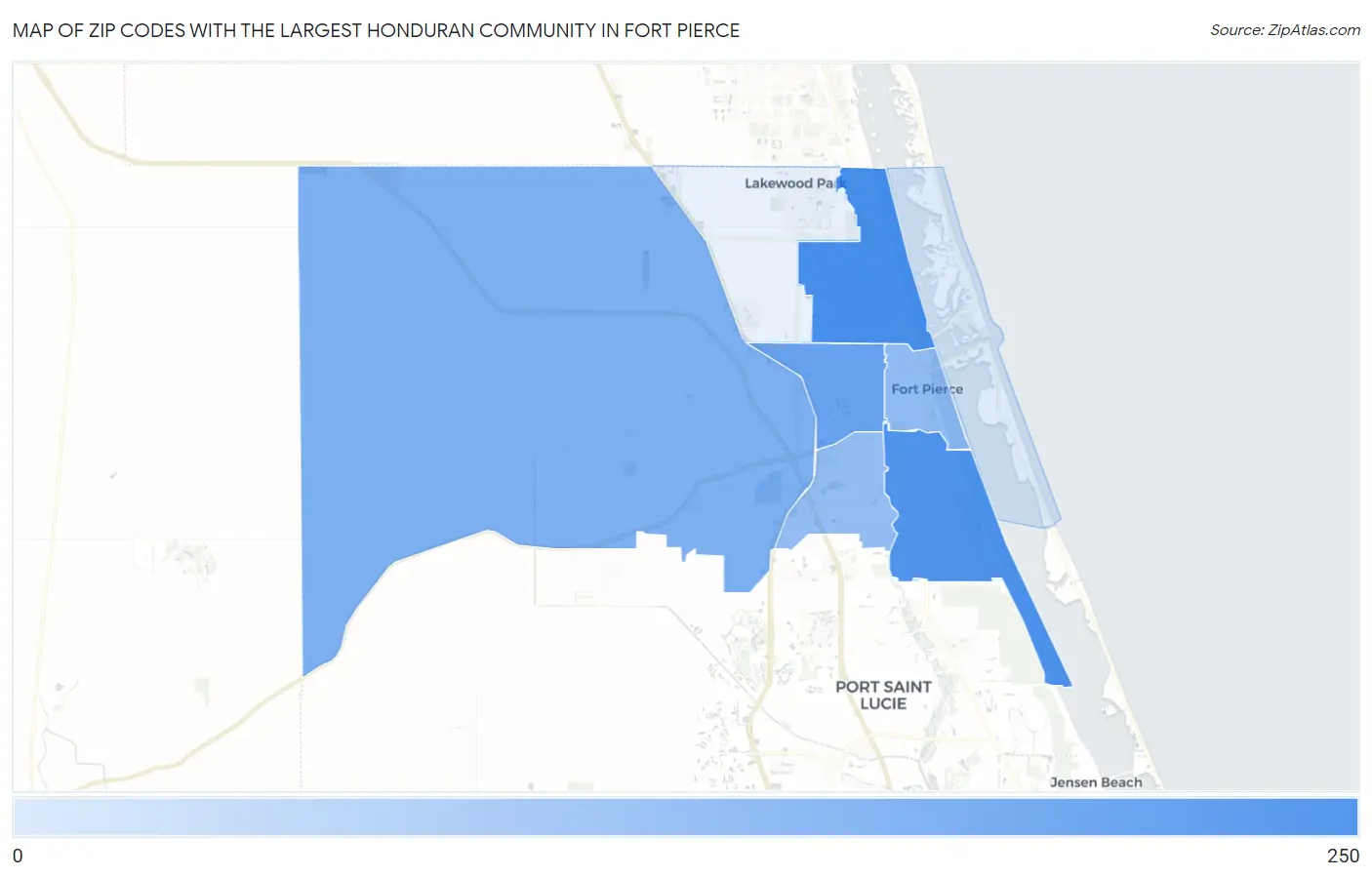Zip Codes with the Largest Honduran Community in Fort Pierce Map