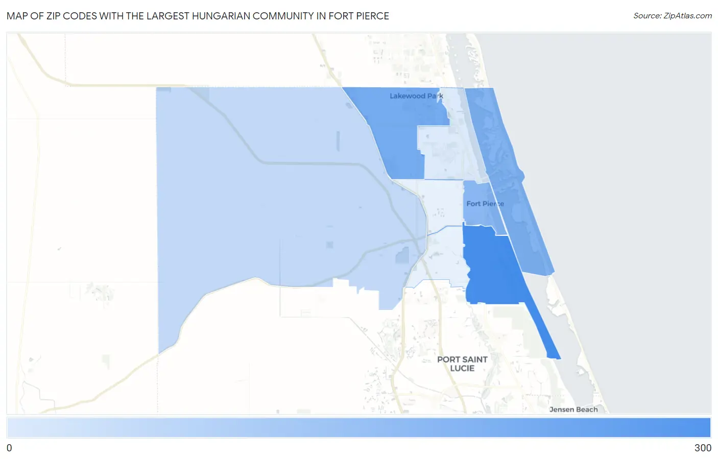 Zip Codes with the Largest Hungarian Community in Fort Pierce Map