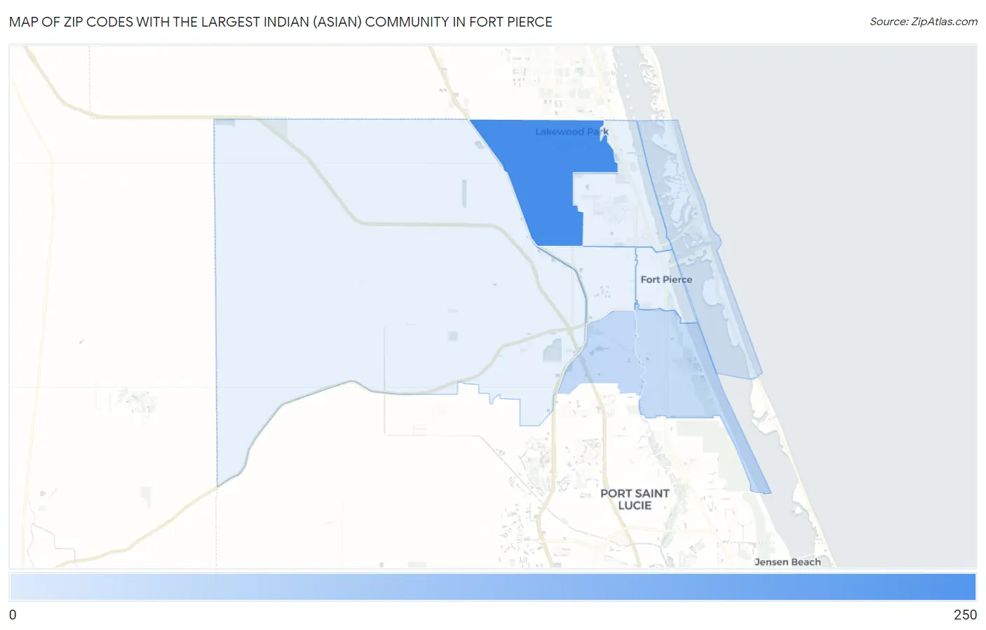 Zip Codes with the Largest Indian (Asian) Community in Fort Pierce Map