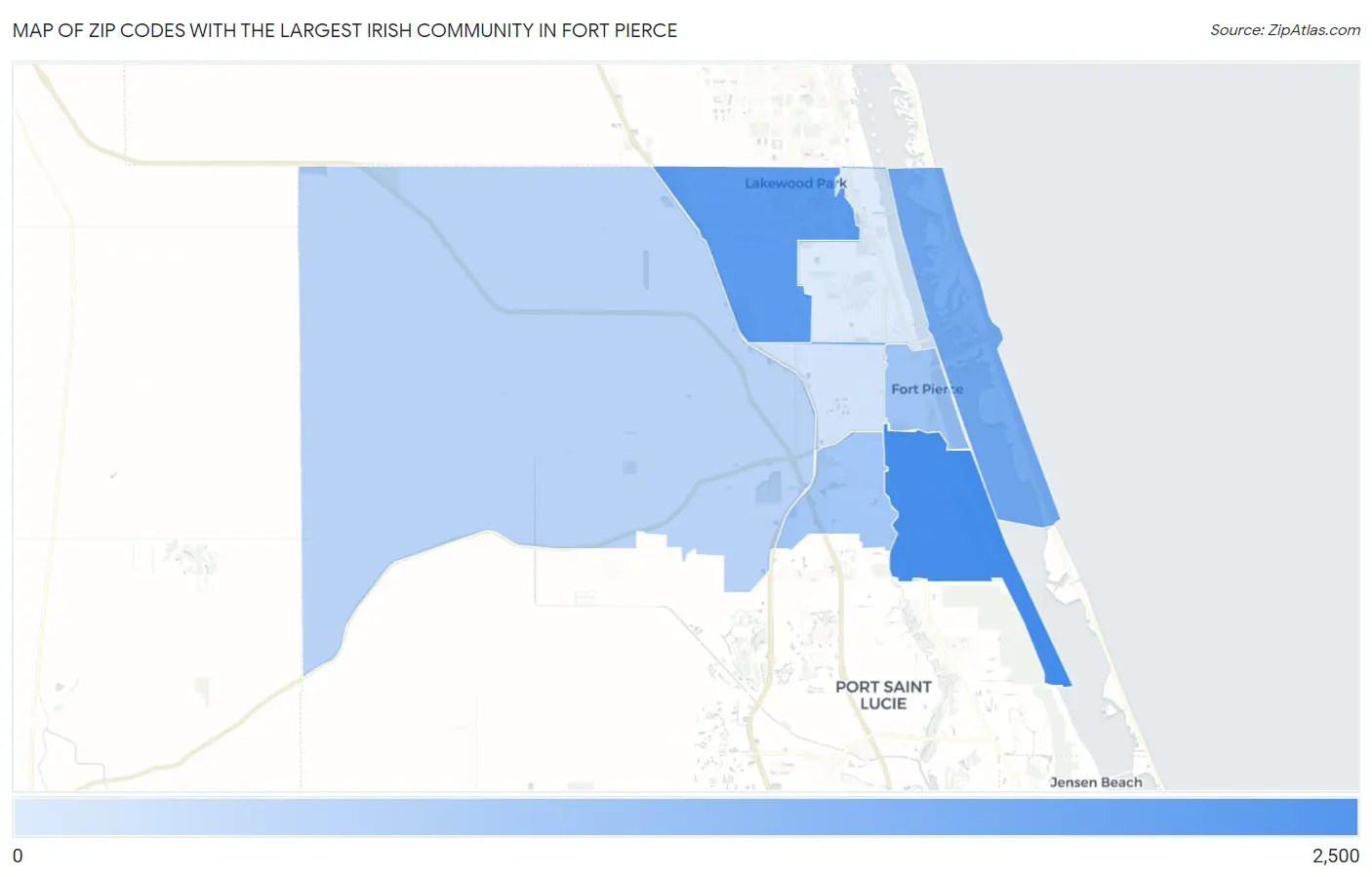 Zip Codes with the Largest Irish Community in Fort Pierce Map