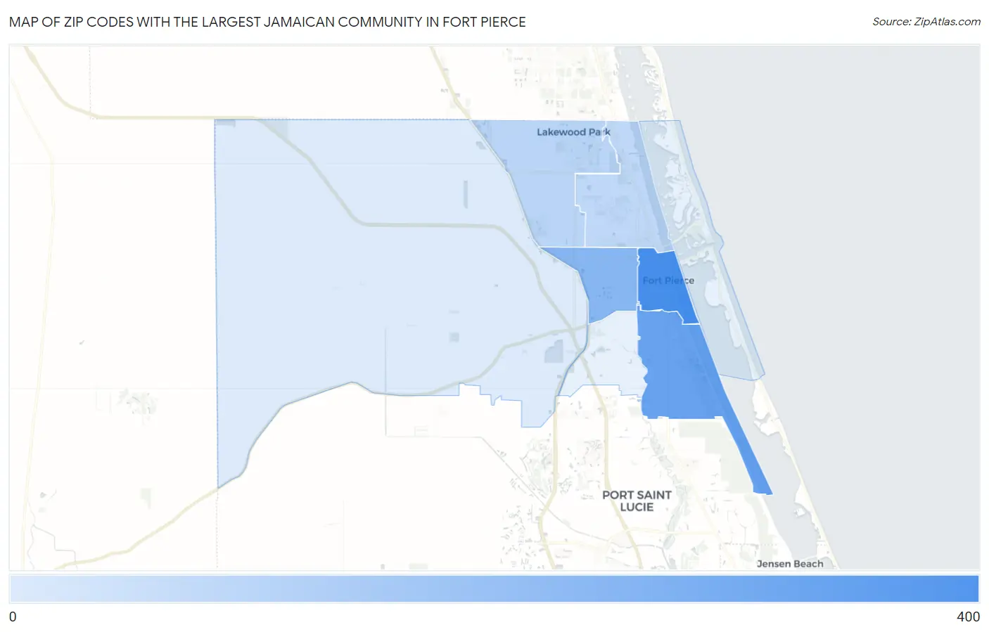 Zip Codes with the Largest Jamaican Community in Fort Pierce Map