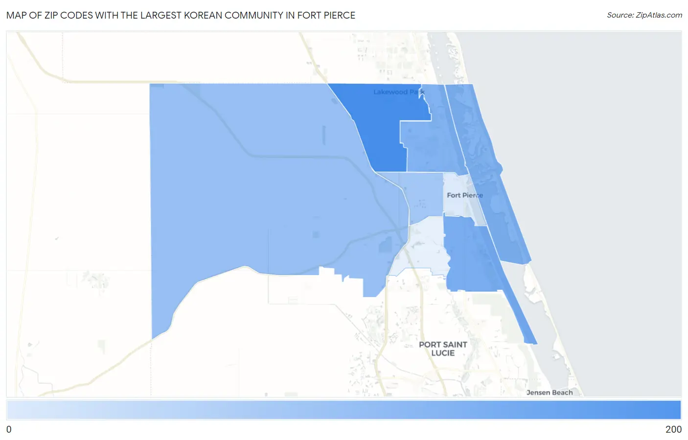 Zip Codes with the Largest Korean Community in Fort Pierce Map