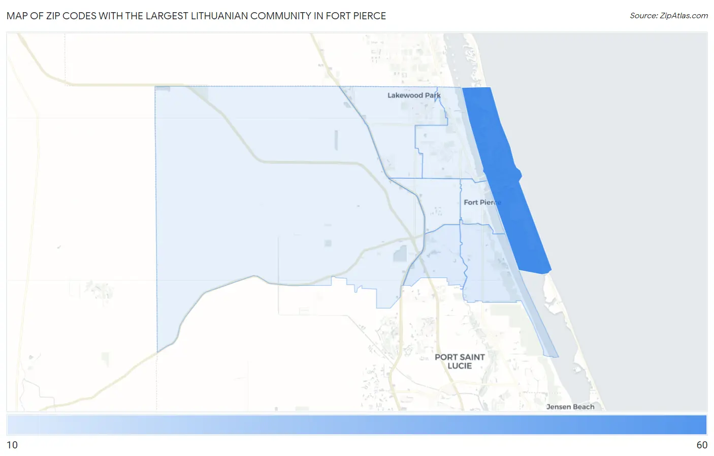 Zip Codes with the Largest Lithuanian Community in Fort Pierce Map