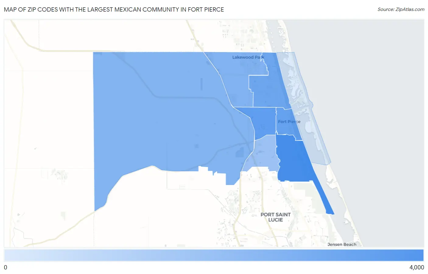 Zip Codes with the Largest Mexican Community in Fort Pierce Map