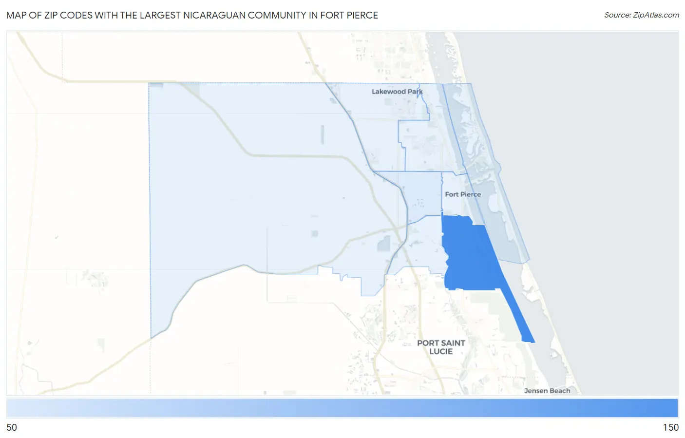 Zip Codes with the Largest Nicaraguan Community in Fort Pierce Map