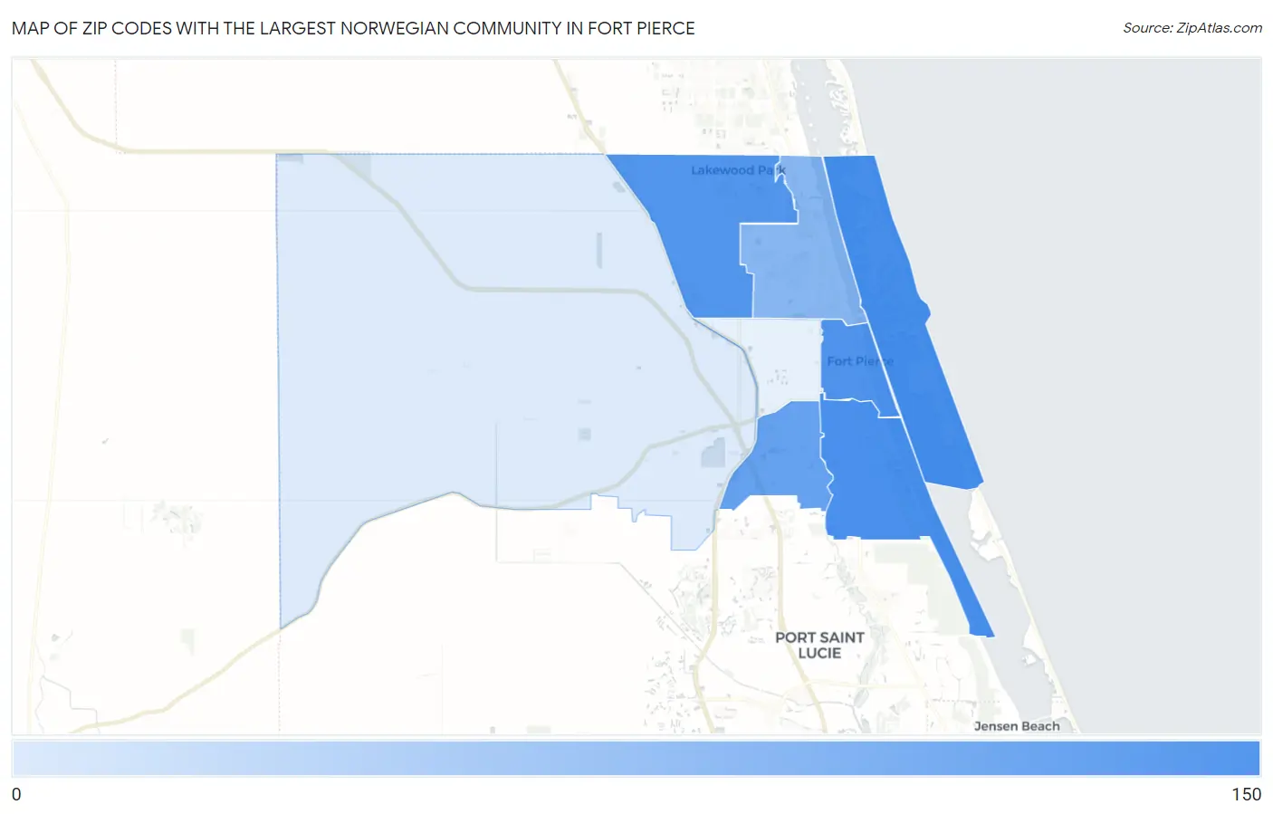 Zip Codes with the Largest Norwegian Community in Fort Pierce Map