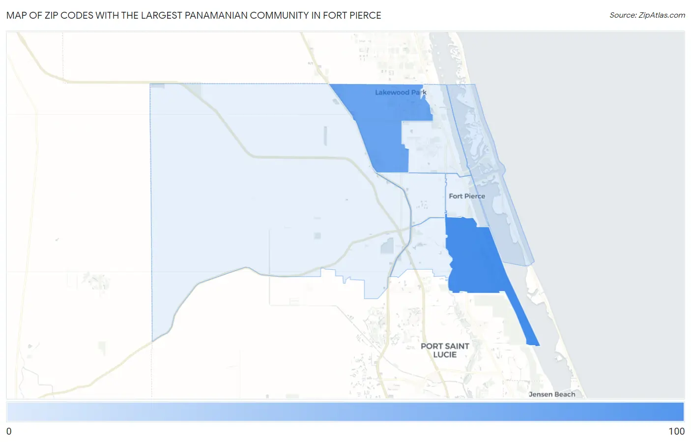Zip Codes with the Largest Panamanian Community in Fort Pierce Map