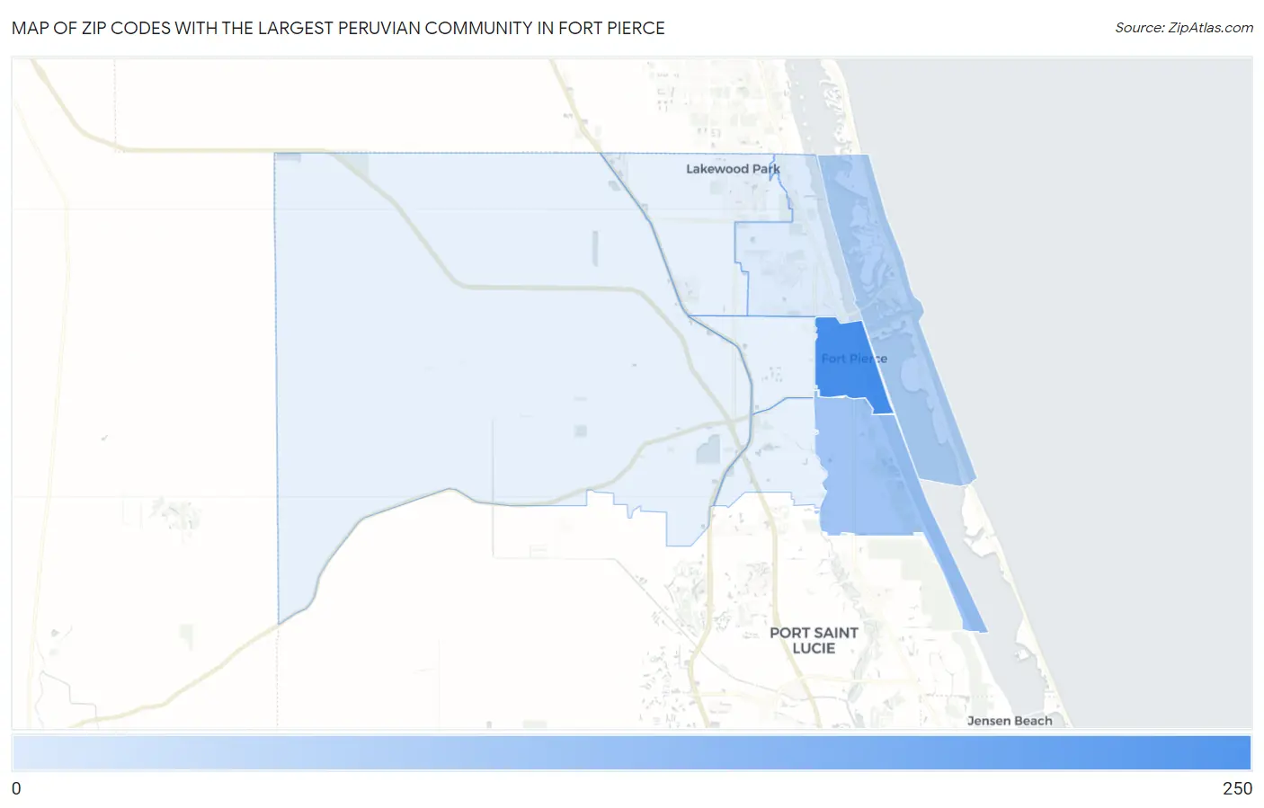 Zip Codes with the Largest Peruvian Community in Fort Pierce Map