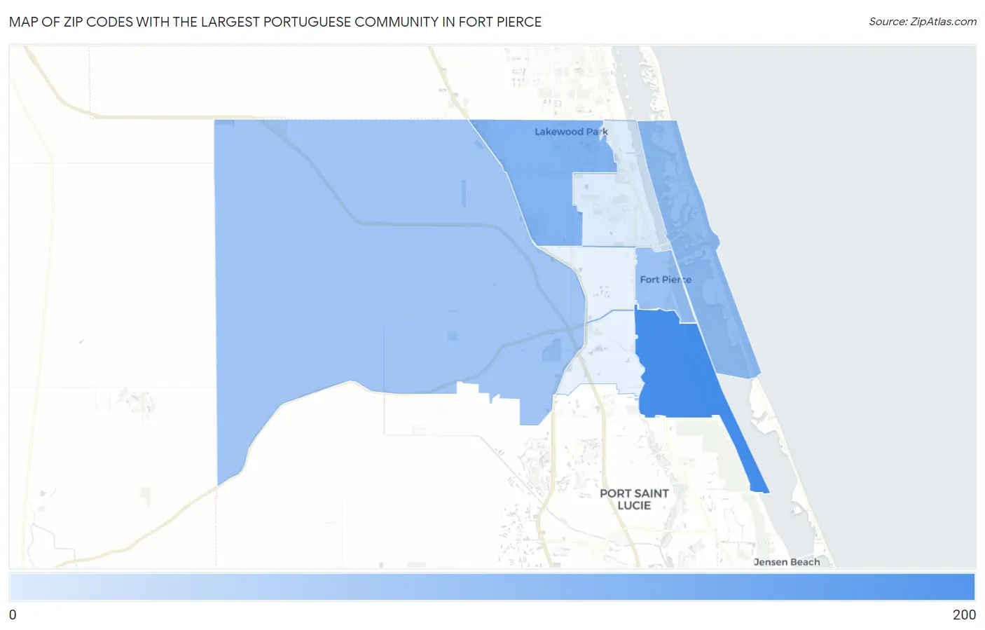 Zip Codes with the Largest Portuguese Community in Fort Pierce Map