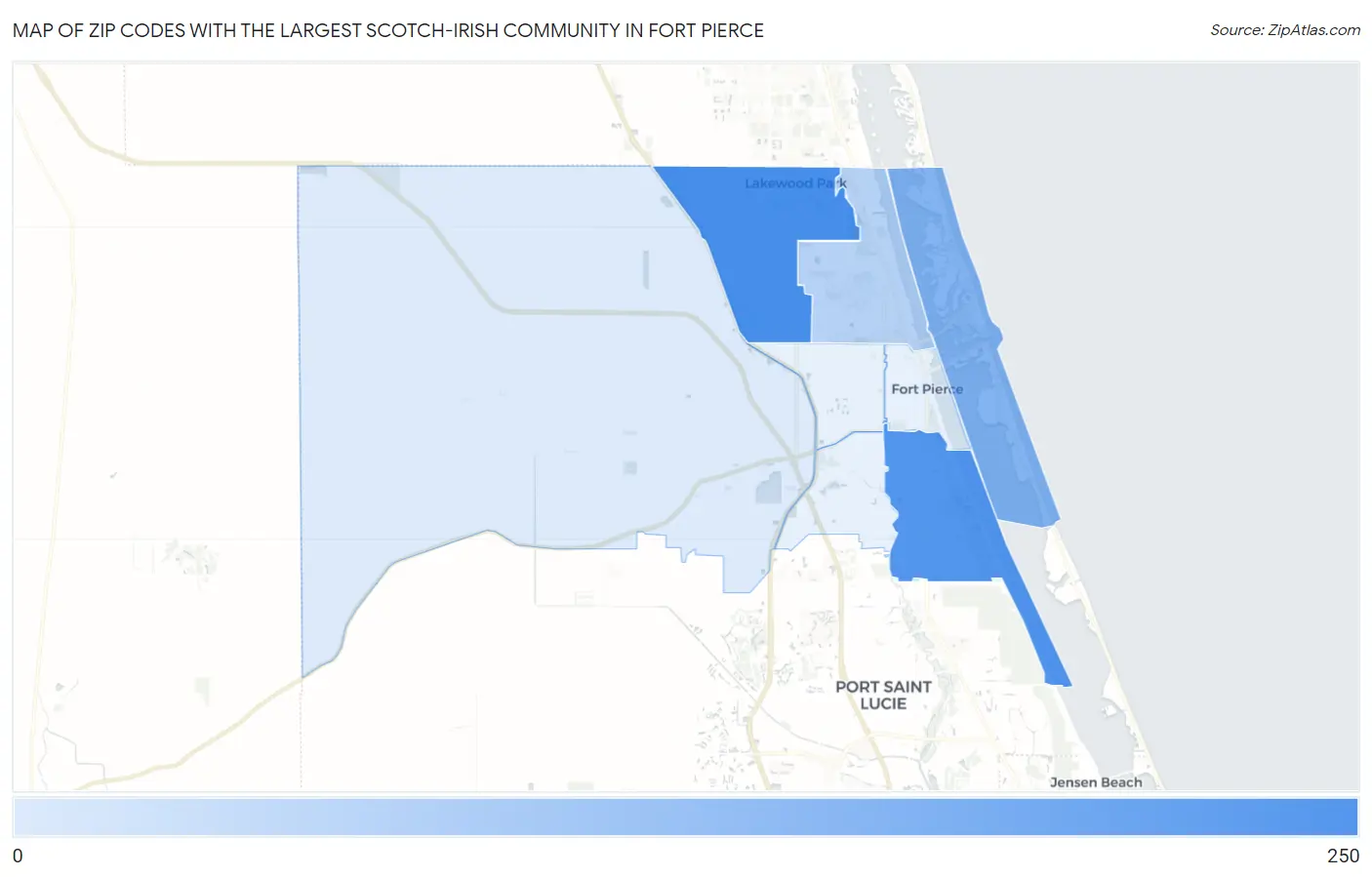Zip Codes with the Largest Scotch-Irish Community in Fort Pierce Map