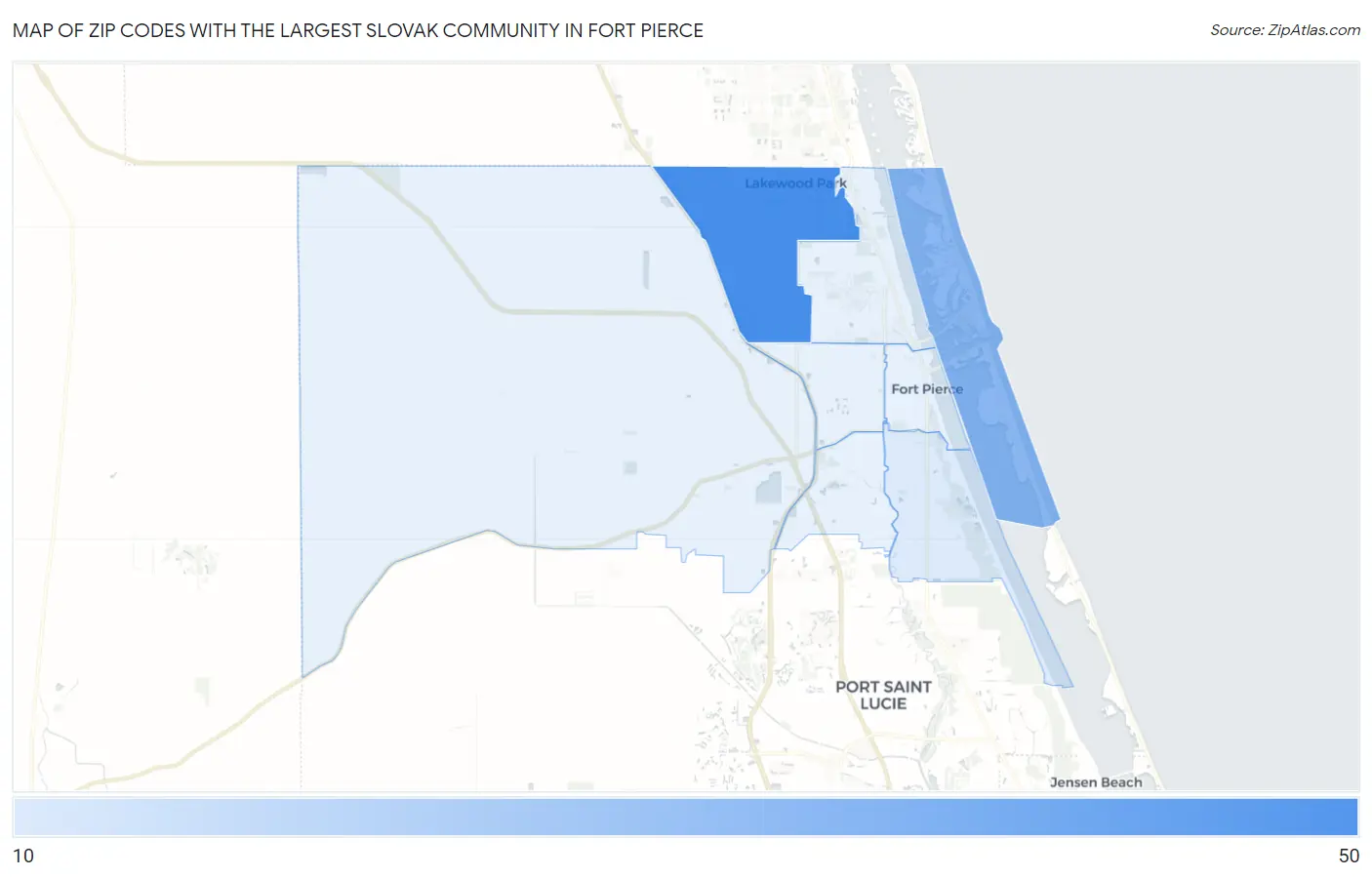 Zip Codes with the Largest Slovak Community in Fort Pierce Map